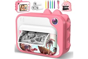 Usteetic Instant Print Camera for Kids 12MP Digital Camera for Kids Aged 3-12 Ink Free Printing Video Camera for Kids 1080P 2.4 Inch Screen with 32GB SD Card,Color Pens,Print Papers (Pink), Purple