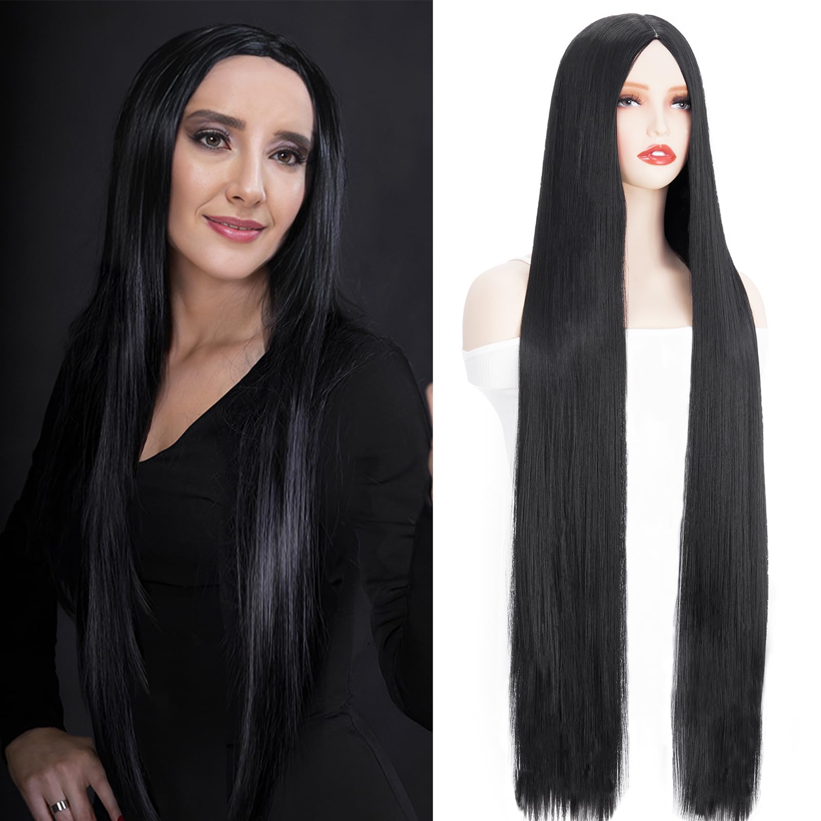 BUYOGET Long Black Wigs for Women 40 Inches Straight Wig for Adults Costume Halloween Cosplay Anime Party — image 1