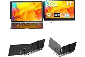 BOSII Laptop Screen Extender Monitor - 14 Inch Dual IPS FHD 1080P HDMI/USB-A/Type-C Extended Portable Monitor for Laptops (Maximum Length: 15.74") Compatible with Windows Mac Travel Work