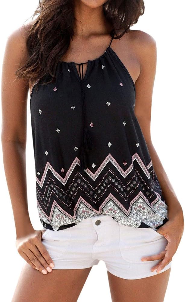 Piebo Sale Clearance Women Summer Halter Spaghetti Strap Casual Ethnic T-Shirt Blouse Tank Tops Vest Mother's Day Gift