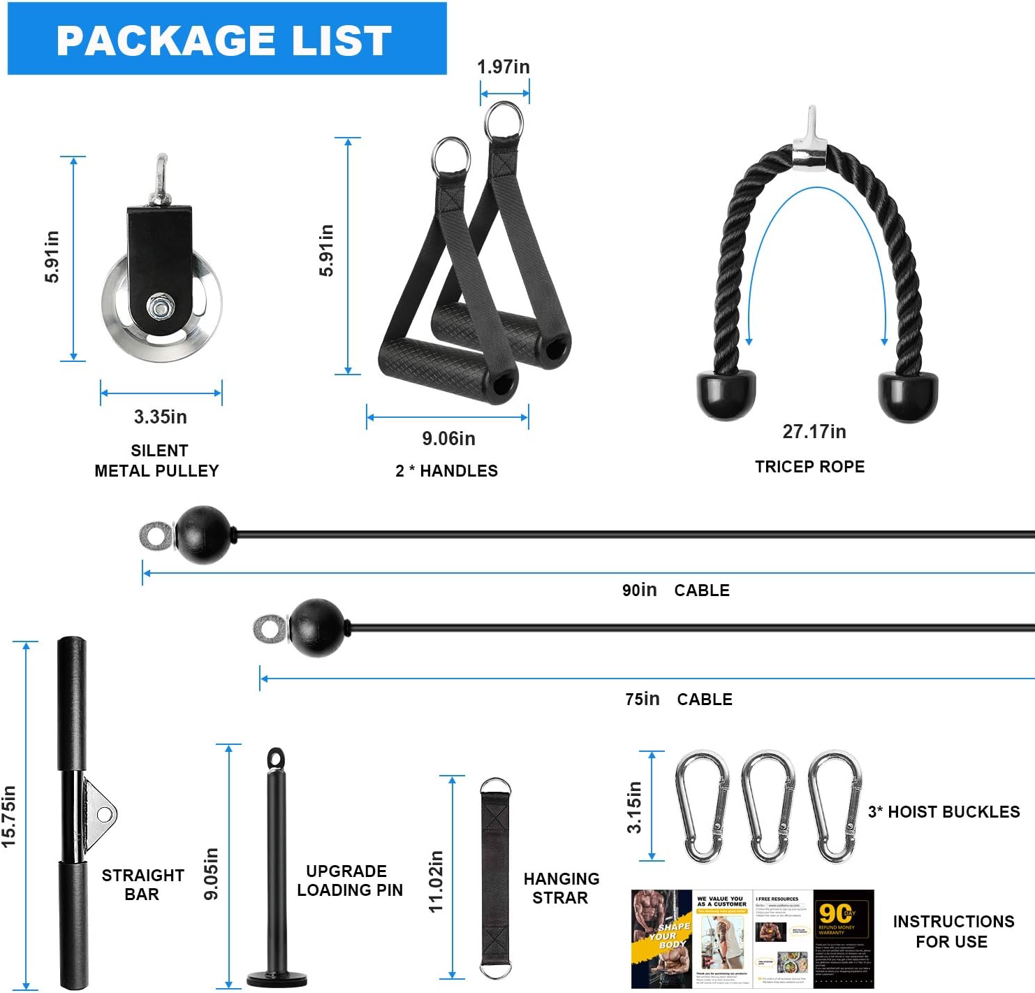 Fitness LAT and Lift Pulley System - Dual Cable Machine with Weight Plates, Loading Pin for Exercise Equipment, Biceps Curl, Back, Gym Equipment for Home : Sports & Outdoors