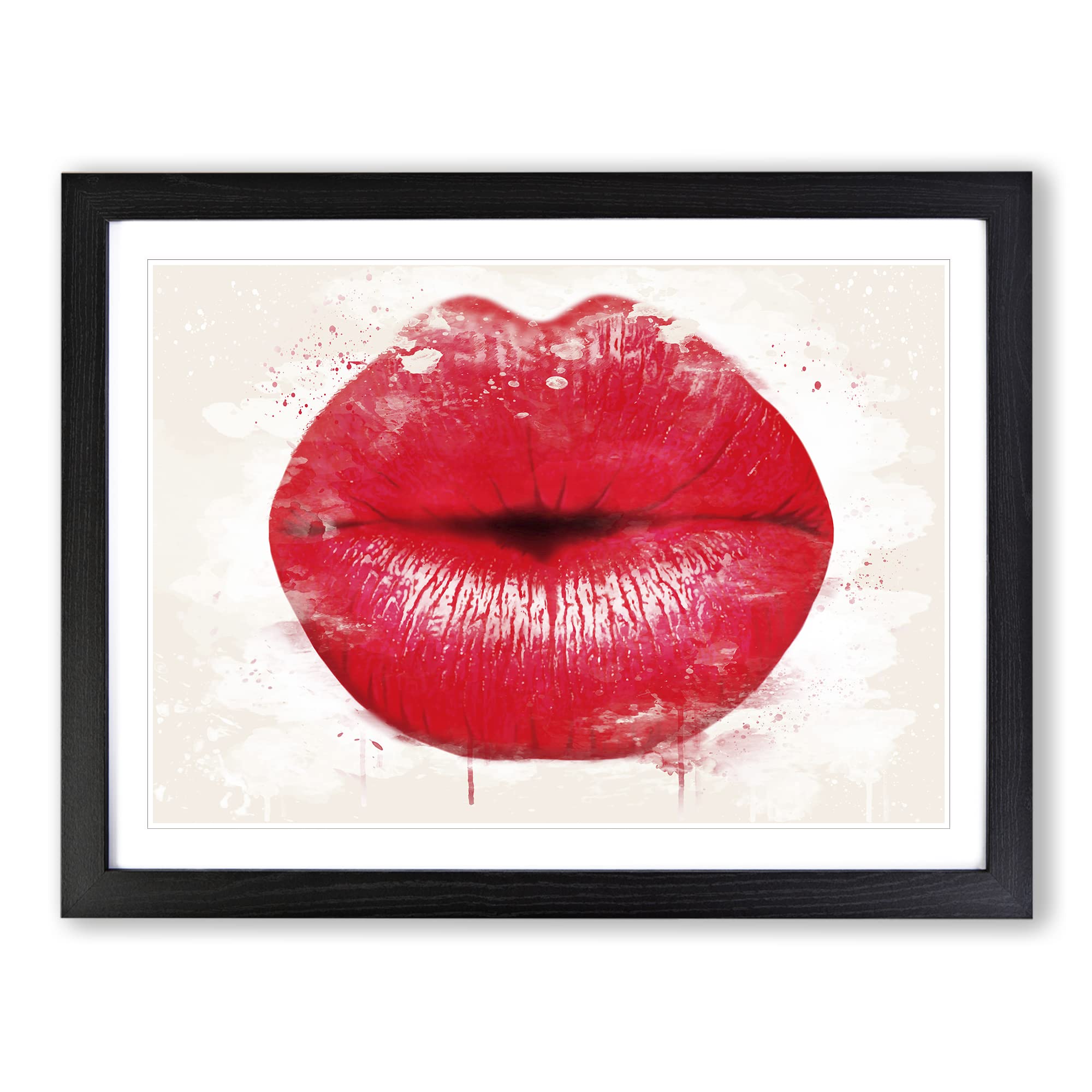 Red Lips Kiss Modern FC Framed Wall Art Print, Ready to Hang Picture for Living Room Bedroom Home Office Décor, Black A3 (46 x 34 cm)