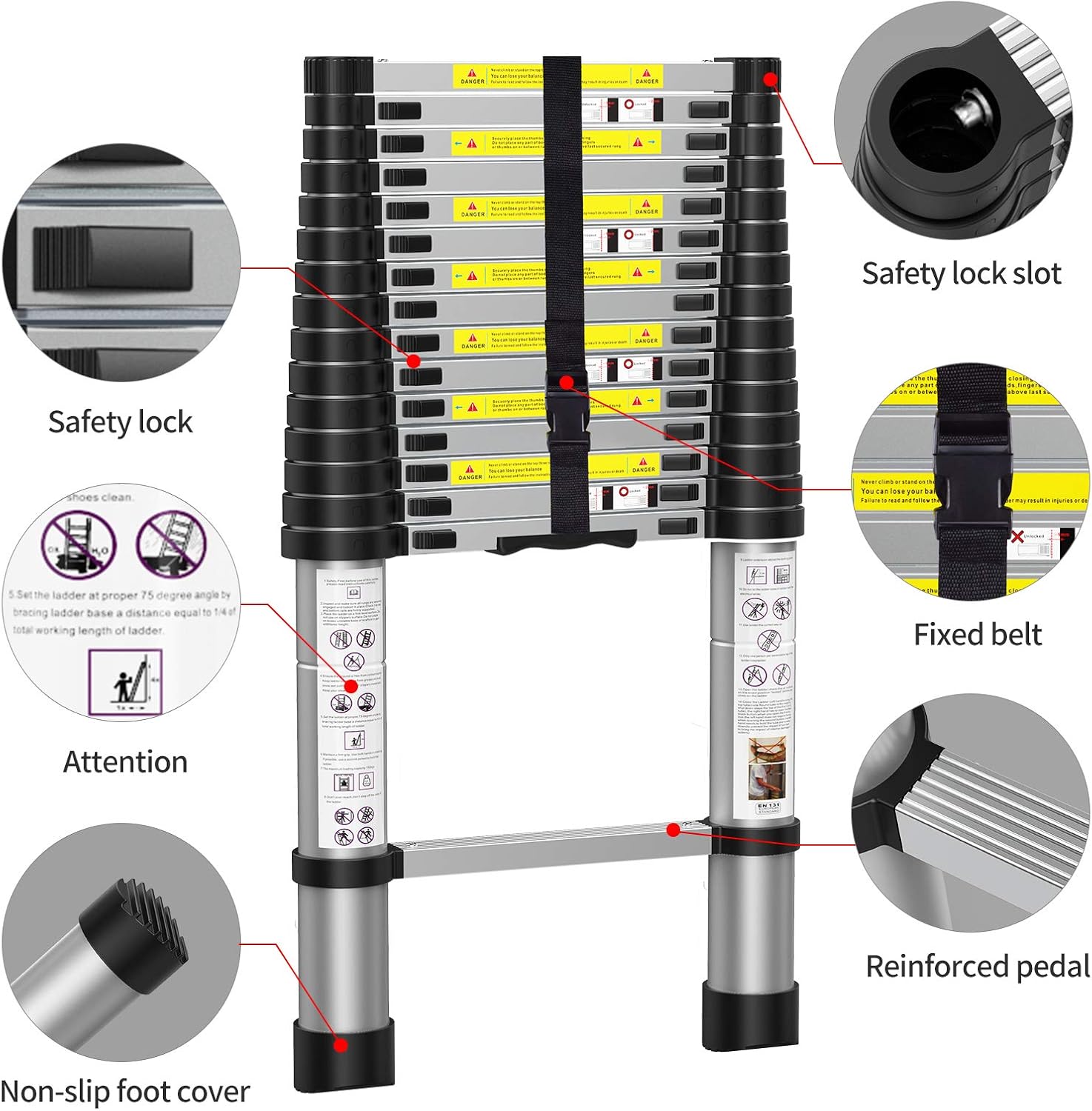 Telescoping Extension Ladder 15.5FT, Aluminum Telescopic Ladders with Carry Bag for Outdoor Indoor Use: Kitchen & Dining