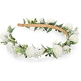 KorViSHOW White Flower Crown Hairband - Rose Flower Headband for Women's Wedding, Party, Festival Decoration, Hair Styling Accessory