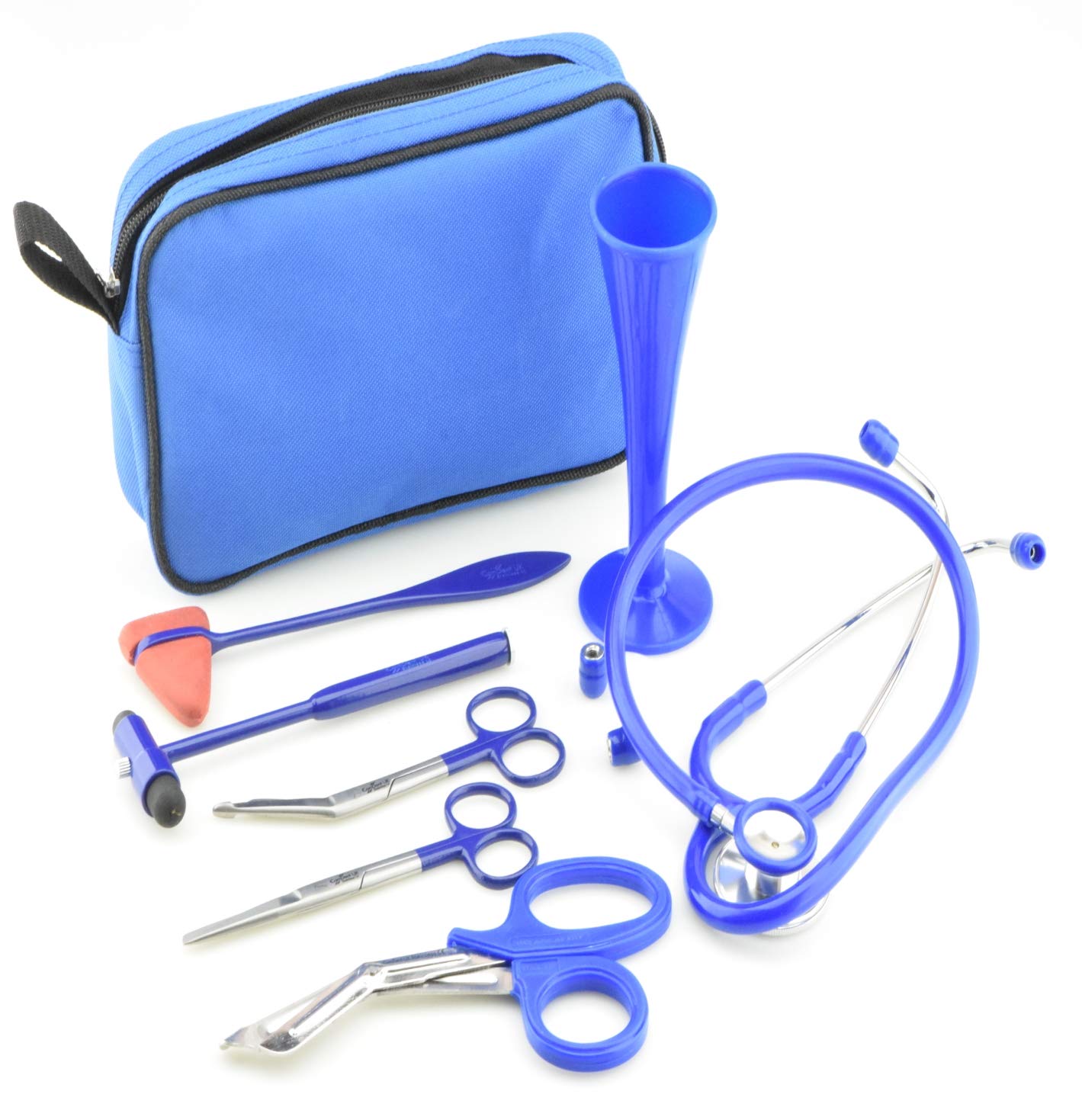 10 Pcs EMT Paramedic Doctor Nurse Diagnostic Stethoscope Scissors Set in Case Complete in 6 Colours (Blue)