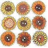 Wooden Buttons,Mixed Random Fashion Round 2 Holes Creative Novelty Sewing Buttons,Scrapbooking DIY Decor Craft,Heart Shapes Pattern,50 Pack 32MM (Multi-Sunflower)