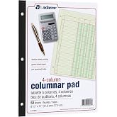 Adams Columnar Analysis Pad, 4 Column Ledger, 8.5" x 11", 100 Pages (50 Sheets), Green, 3 Hole Punch, for Accounting, Bookkeeping &amp; Data (ACP85114)