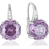 YIFISIY Rose Dangle Drop Earrings for Women, 925 Sterling Silver 10mm Rose cut Birthstone Octagonal Leverback Earring Flower Jewelry Gifts for Her