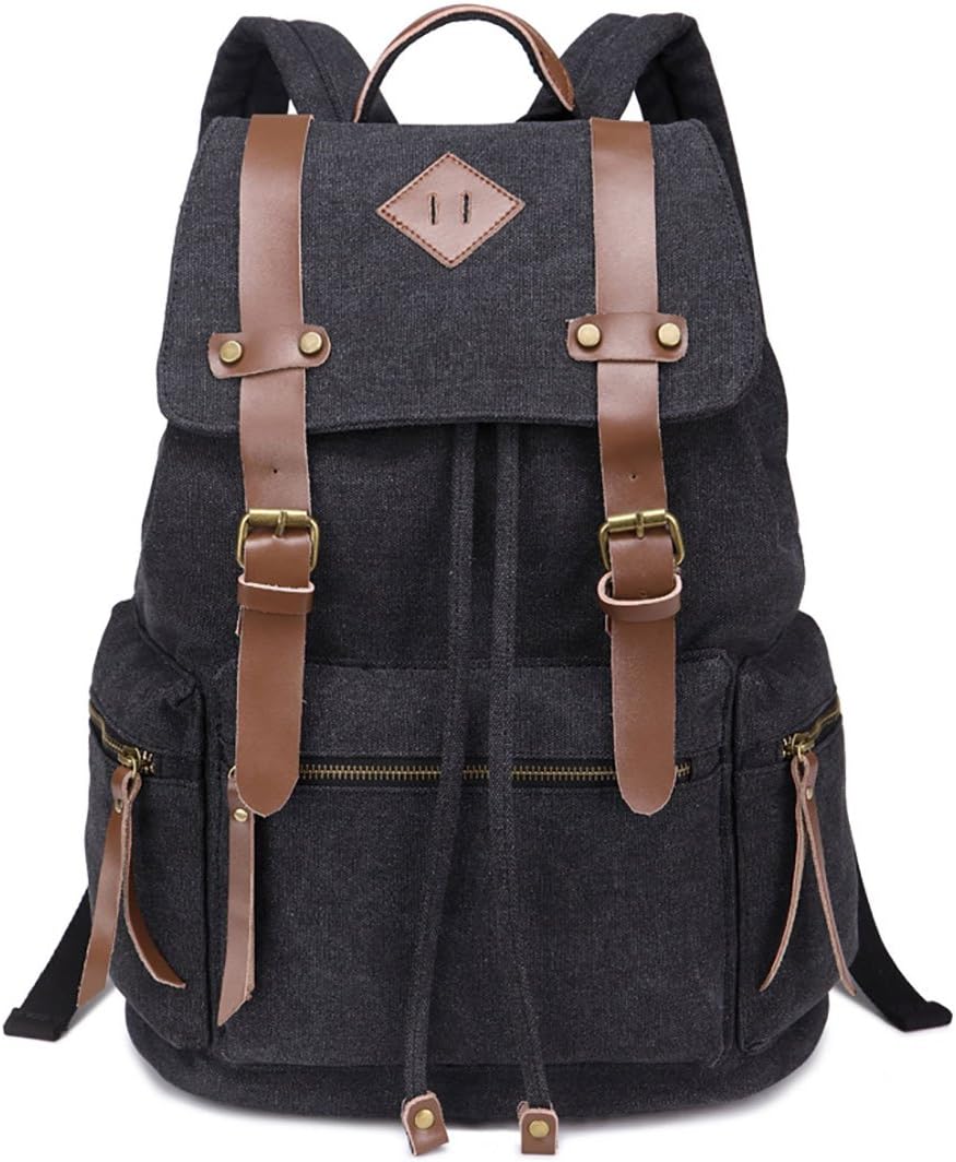 Tinsky Vintage Canvas Backpack Racksack School Bag Black