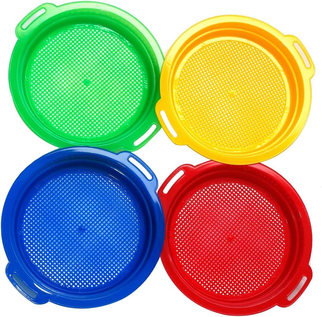 Holady 4 Pack Multicolor Sand Sifter Sieves,Plastic Sand Sifter for Backyard Park Party Favor Sand and Beach(4 Colors)