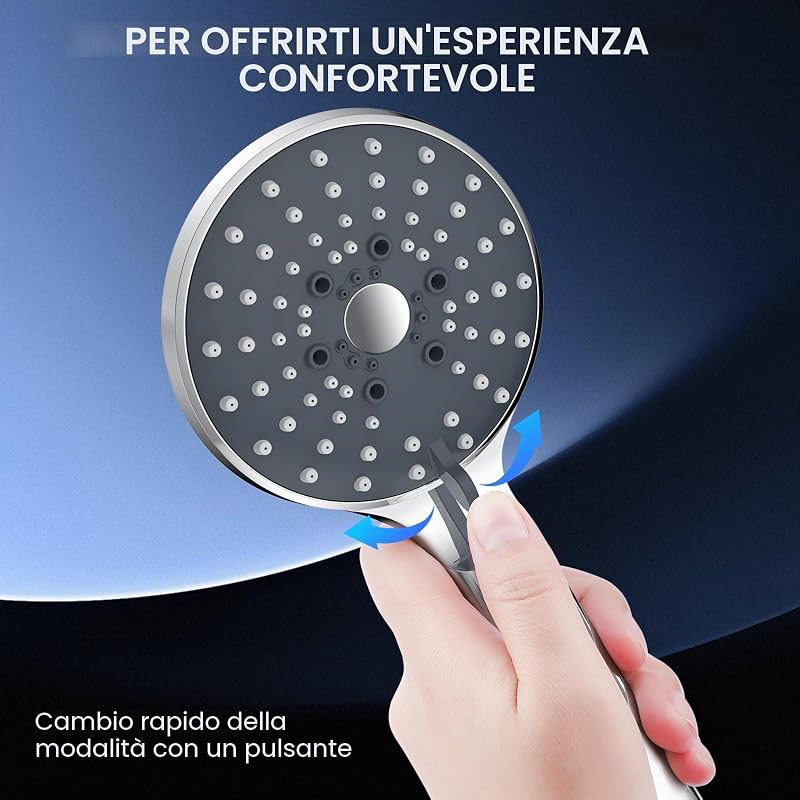 Soffione Doccia Anticalcare Φ110 mm con 6 tipi di getto