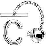 AMITER Men Tie Tack, Initial A-Z Silver Tie Pin