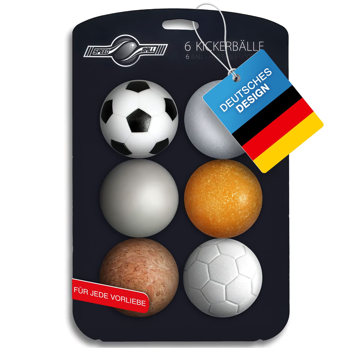 GOODS+GADGETS Table-Football-Balls speedball 6x pieces Premium Table Soccer Balls; Table Kicker-Ball Set of different types (cork, PE, PU, ABS) 35mm (Set of 6)