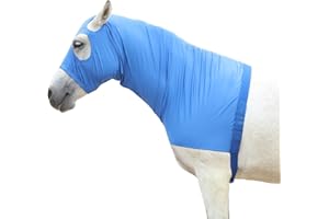 LEAFOREST Stretch Horse Slinky Hood with Zip Full Face Sleezy for Horses Lightweight Neck Cover Royal Blue L