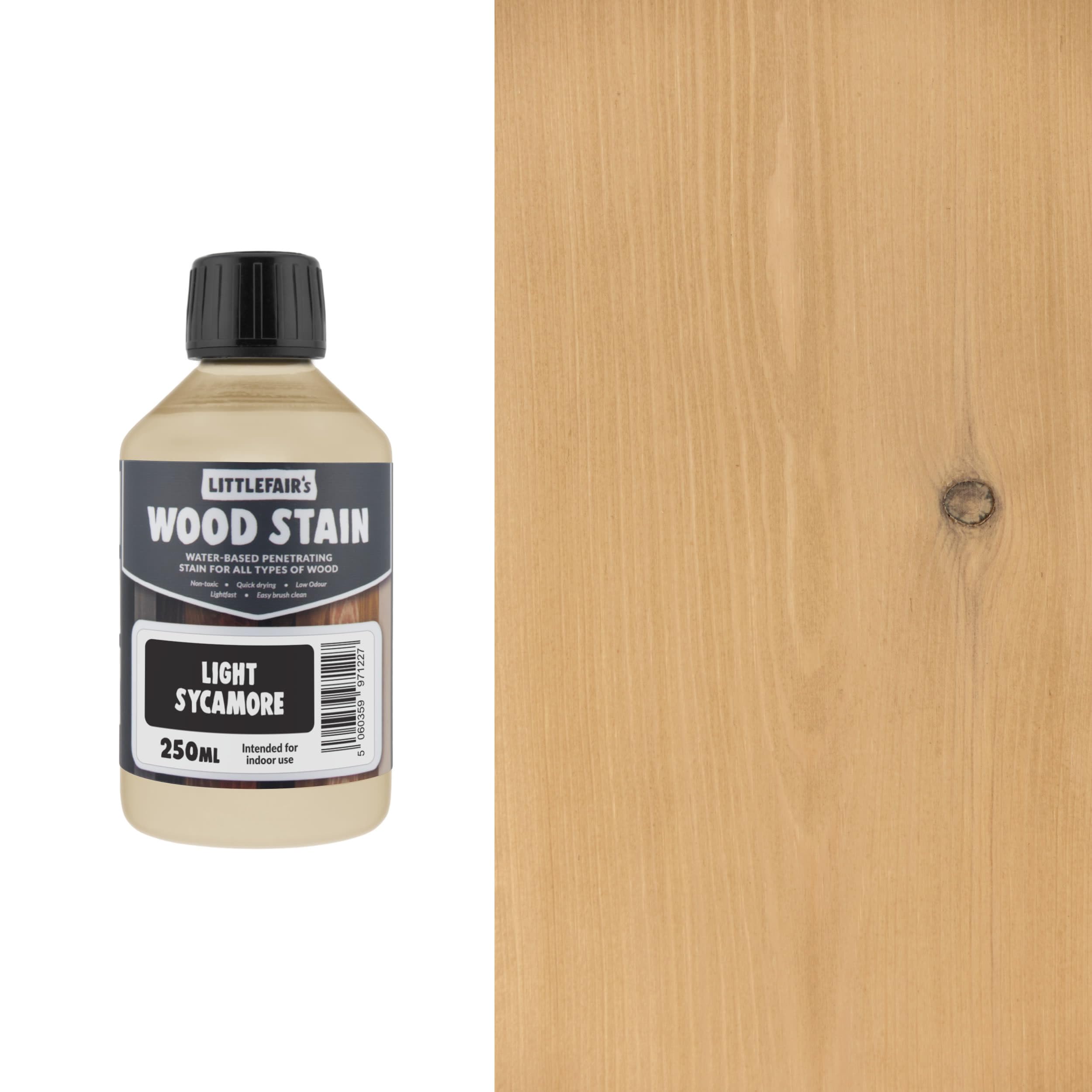 Littlefair's Wood Stain Water-Based - (Light Sycamore) – Non-Toxic, Eco-Friendly & Quick Drying - Easy-to-Apply, Concentrated Formula for All Wood Types – 250ml