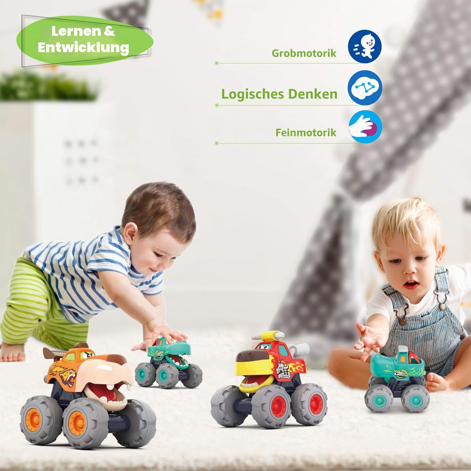 MOONTOY Aufziehauto Spielzeug ab 1 Jahr Jungen Mädchen,3 Stück Monster Truck Auto Spielzeug Set,Spielzeugauto Set für Kleinkinder 10 12 18 24 Monate,Kinderspielzeug Geschenk für Kinder ab 1 2 3 Jahr 6