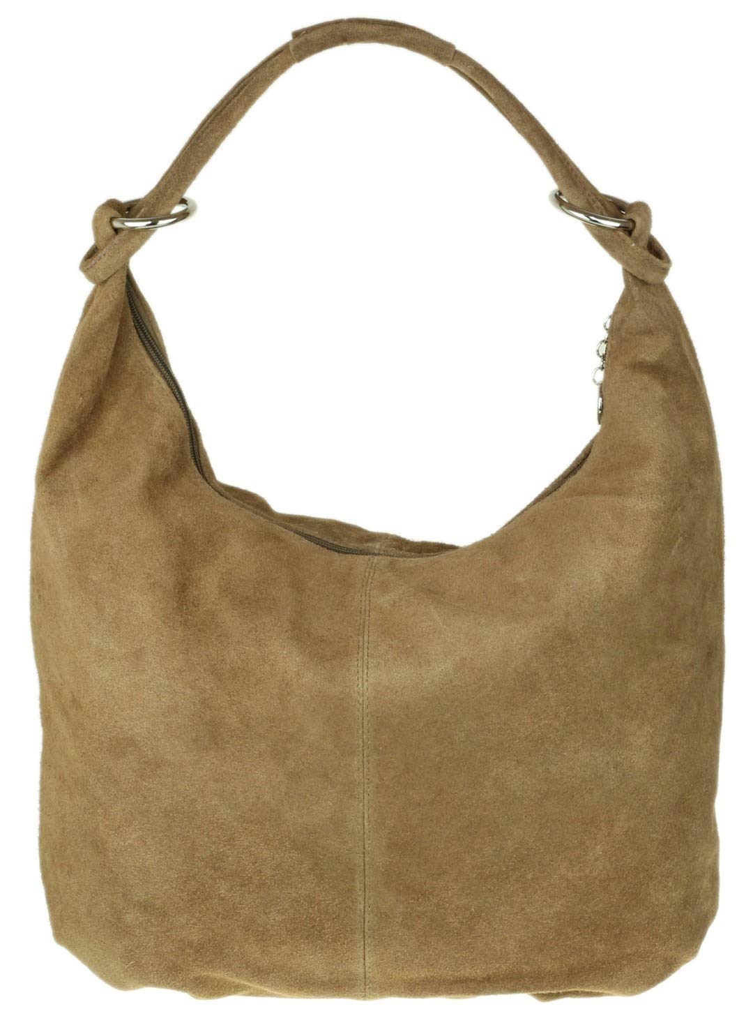 Girly Handbags Womens Hobo Italian Suede Leather Shoulder Bag (Khaki)