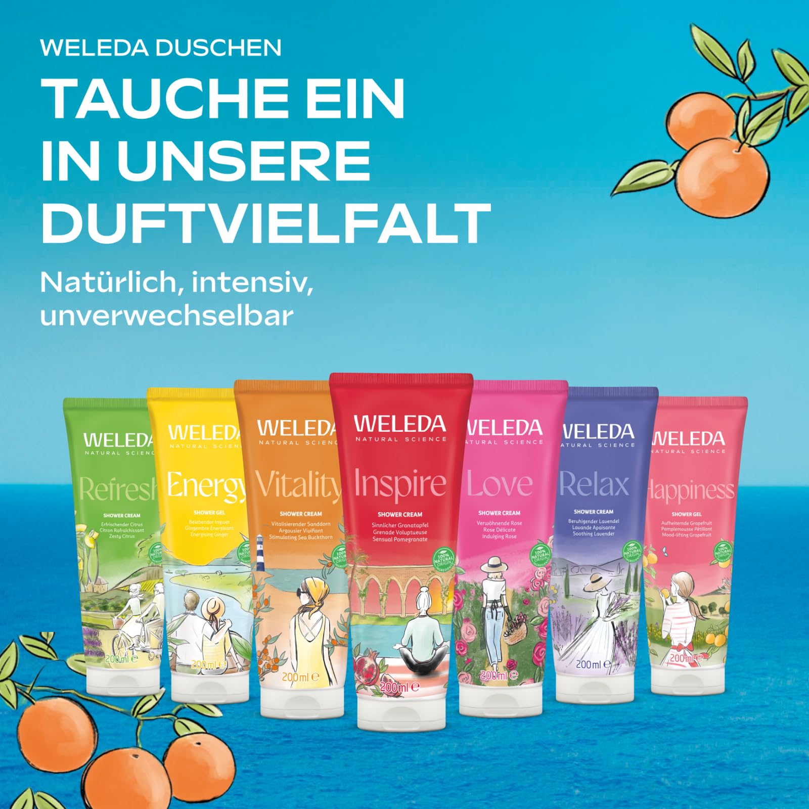 Weleda Granatapfel Inspire Duschgel 200 ml vegan Orange Vanille Duft 6