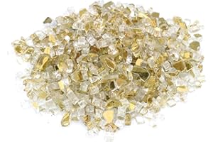 KOLTOSE BY MASH Golden Crystal Fire Glass, 10 Pounds of ½ in. Premium Tempered Fire Pit Glass, Reflective Fireglass for Fire Pit, Fire Table, Fireplace Natural Gas and Propane, Fire Glass Pellets Rocks High Luster