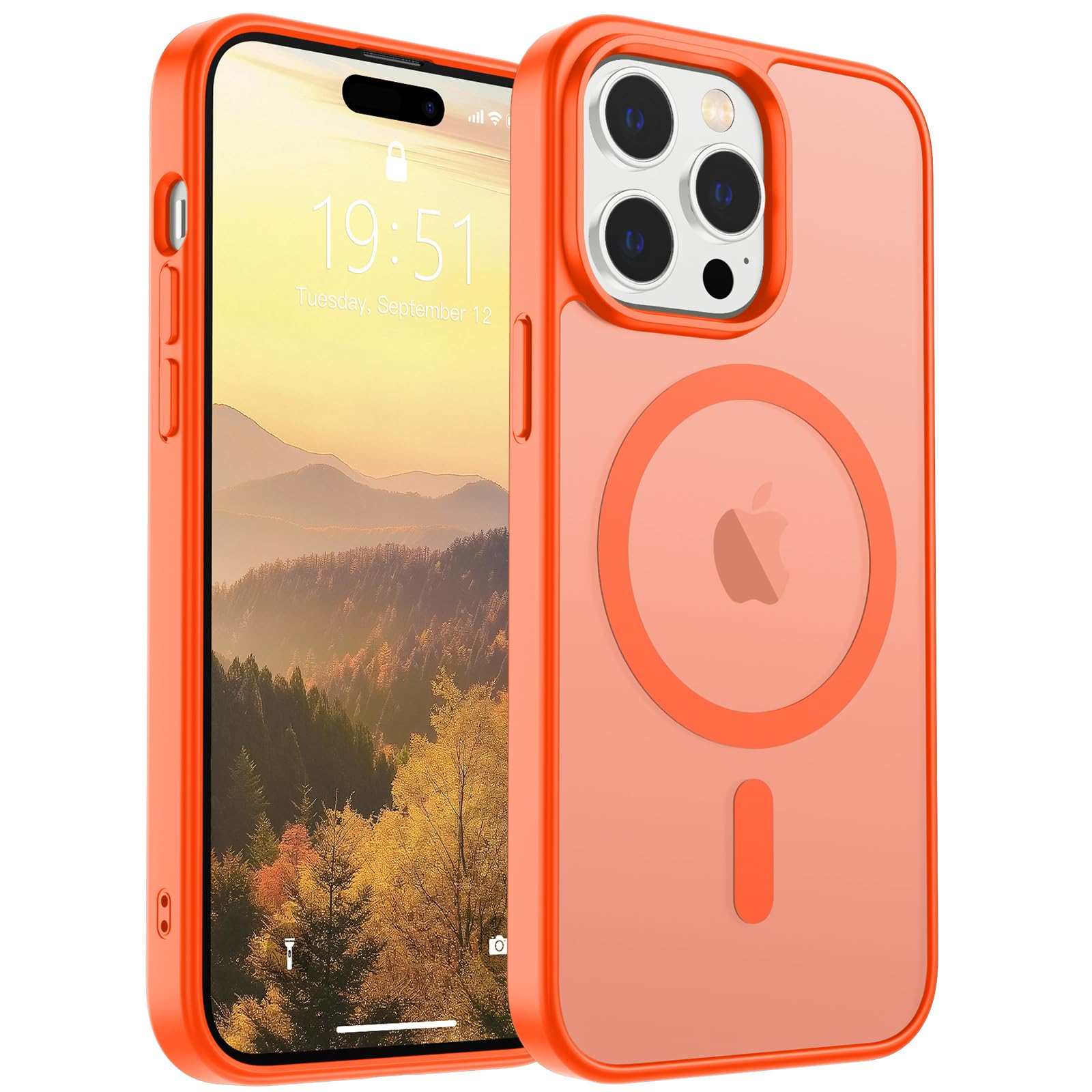 Photo 1 of SUPFINE Magnetic for iPhone 14 Pro Case (Compatible with MagSafe) (Military Grade Drop Protection) Slim Translucent Matte Shockproof with Anti-Fingerprint Phone Case,Orange