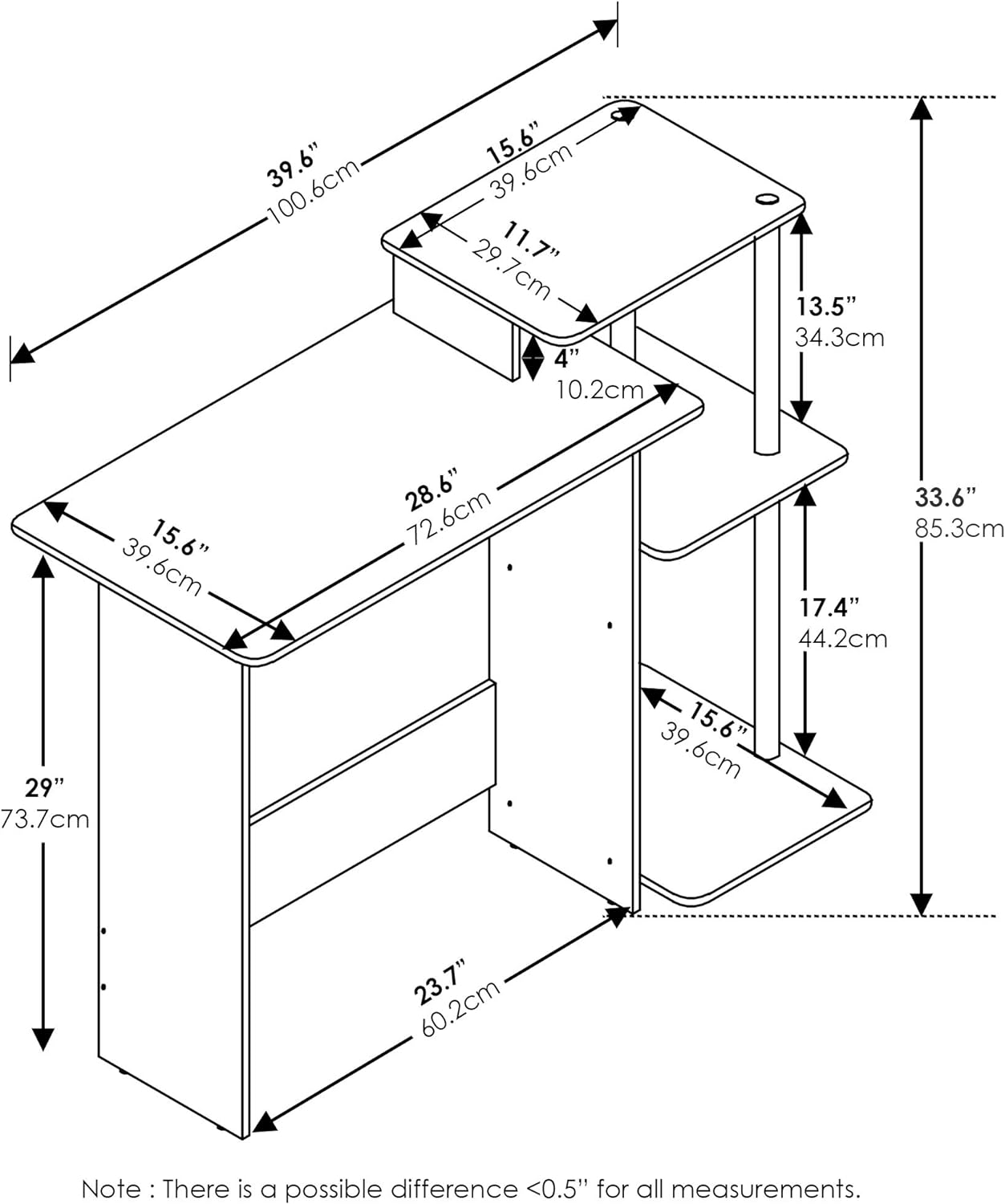 Furinno EFFICIENT Desk, Gaming Desk, with 3 Open Side Shelves - Image 3
