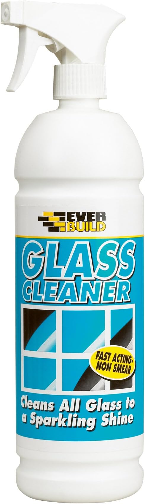 Everbuild Glass Cleaner Spray 1L Quick Dry Static-Free Blue Formula for Windows