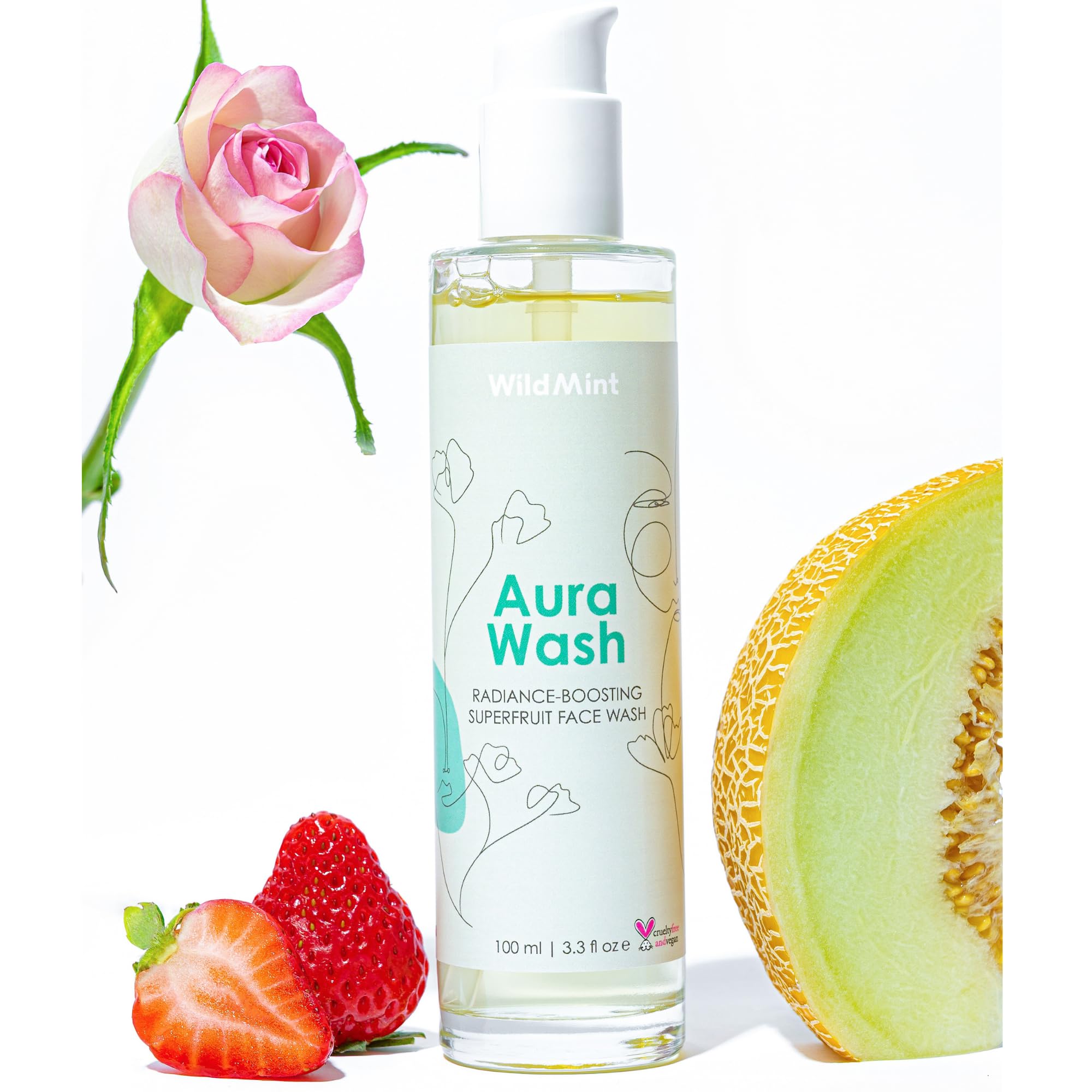 WildMint Aura Wash Natural Face Cleanser | Brightening & Healing Gentle Face Wash for Acne, Hormonal Breakouts, Dark Spots, Hyperpigmentation, Oily Skin | UK Made Vegan & Cruelty-Free Skincare | 100ml
