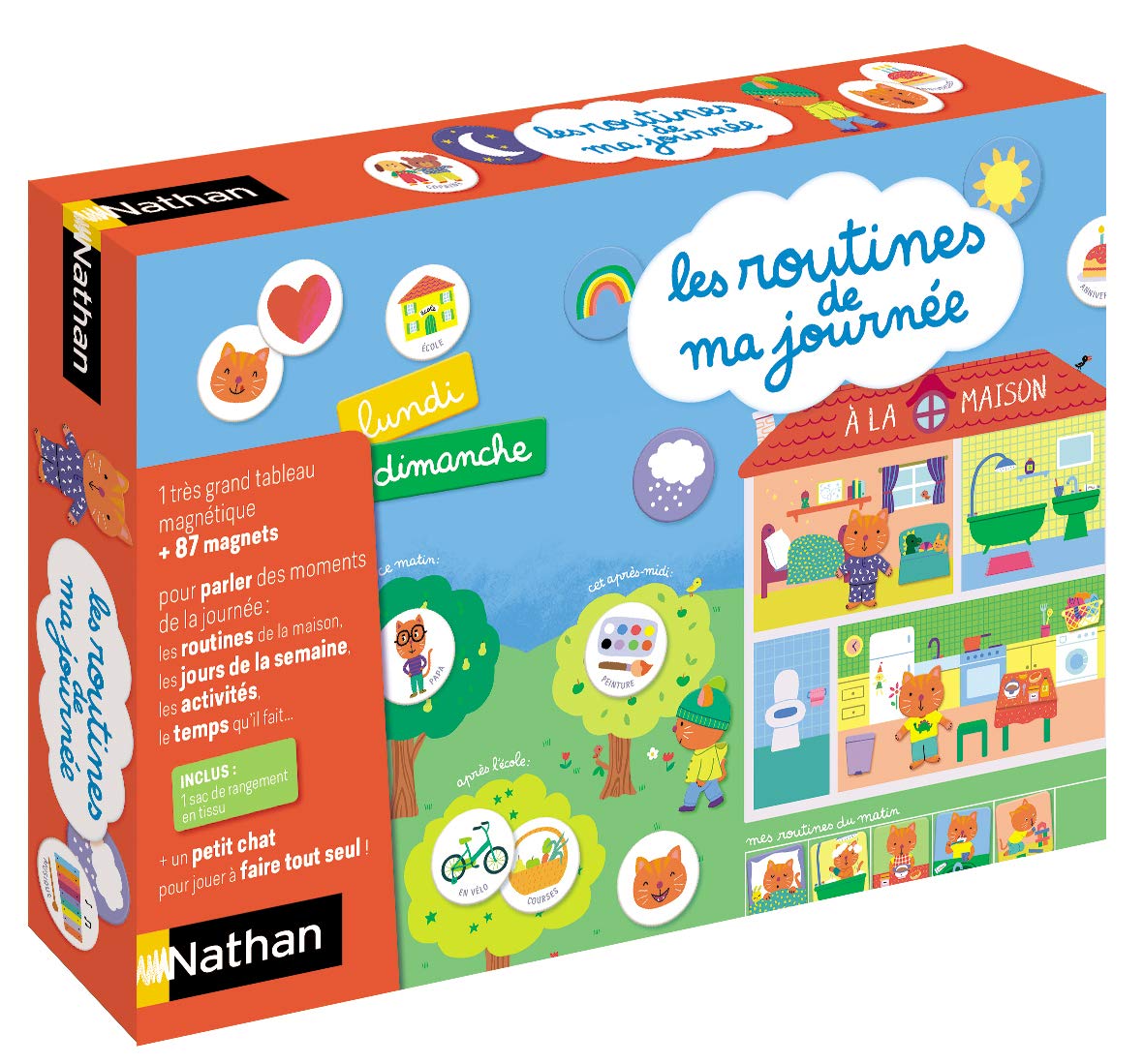 Nathan - Les Routines de Ma Jour - Calendar to Organise Your Days - Large Educational Magnetic Board with 87 Magnets - For Children aged 3 and Above