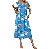 Ekouaer Cotton Nightgowns for Women Long House Dresses with Pockets Plus Size Night Gowns Short Sleeve Night Shirts S-3XL