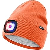 ATNKE LED Lighted Beanie Hat,USB Rechargeable 4 LED Red and Blue Flashed Run Headlamp Lined Fleece Cap for Men and Women