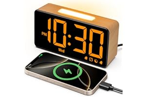 GOLOZA Alarm Clocks for Bedrooms, Wood Grain, Digital Clock with Night Light, Desk Clock for Bedside, Power-Off Memory & Alar
