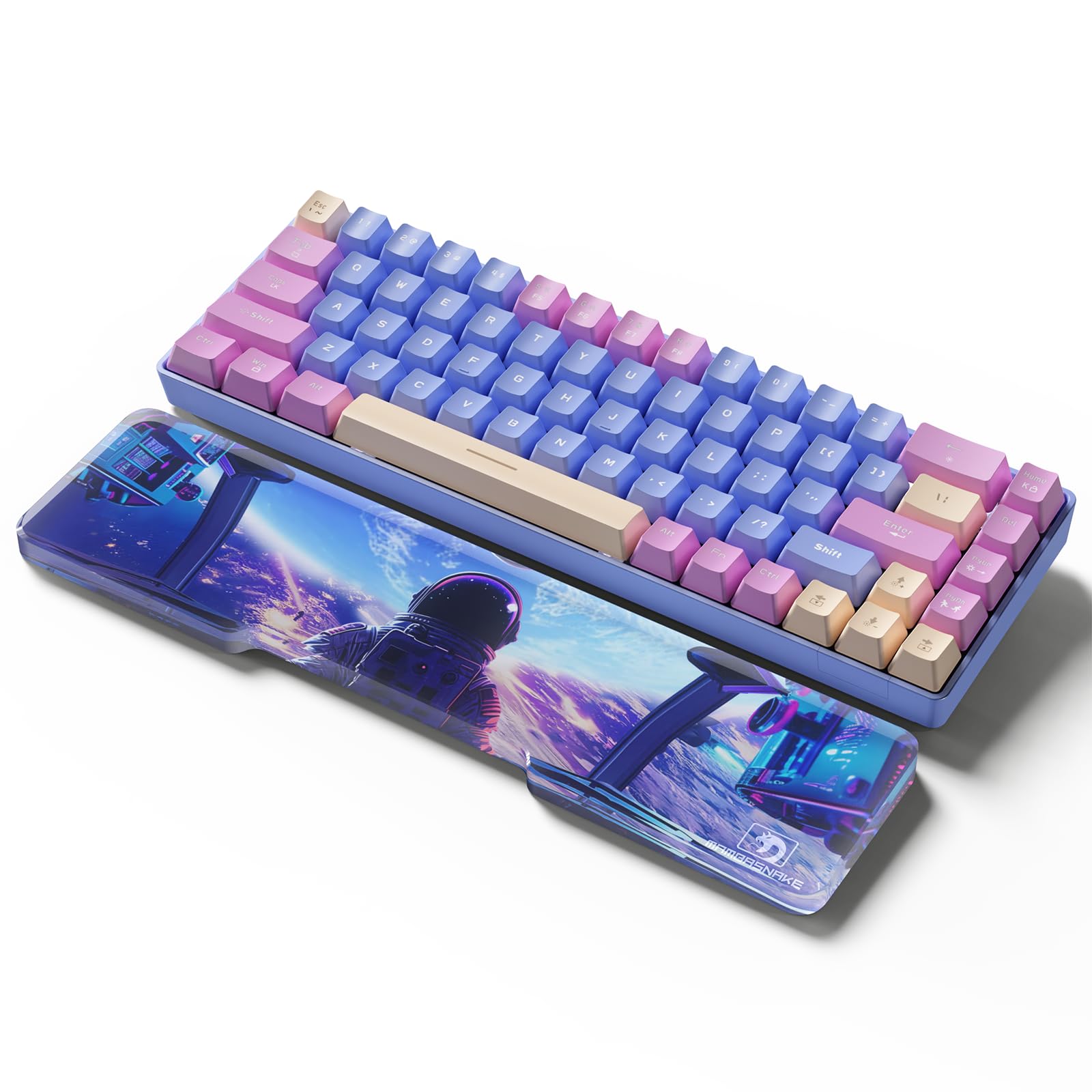 MAMBASNAKE Keyboard Wrist Rest for 68 Key 65% Keyboard - CNC Acrylic Keyboard Hand Support Palm Rest with Astronaut UV Printing Pattern - Anti-Slip Feet for Gaming/Typing - 13 x 3.1in - Blue