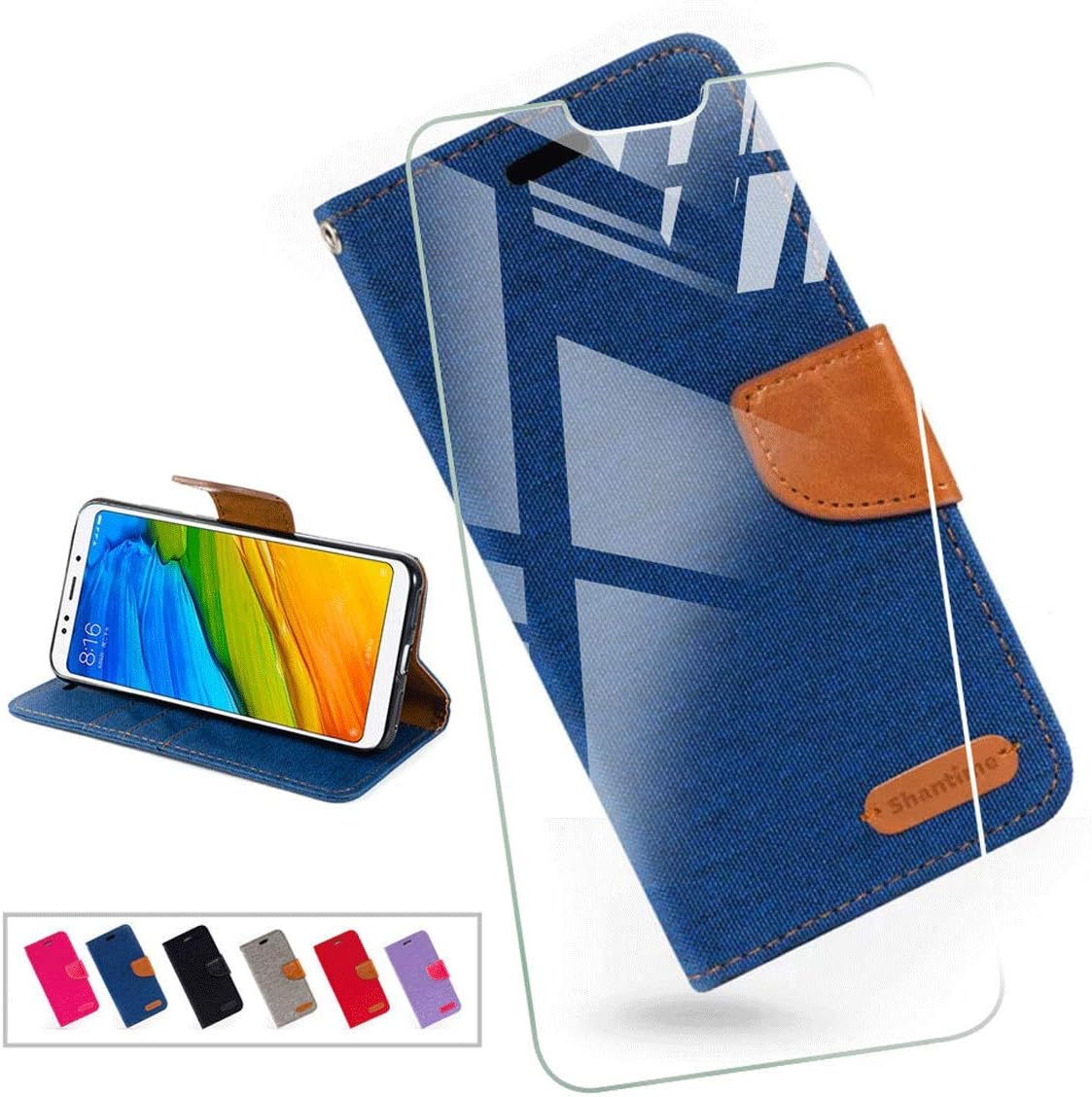 KJYF Wallet Case + Tempered Glass Screen Protector for Nokia 2.3 (6.20"), Flip Shell PU Leather Phone Cover Protective Compatible with for Nokia 2.3 (6.20").