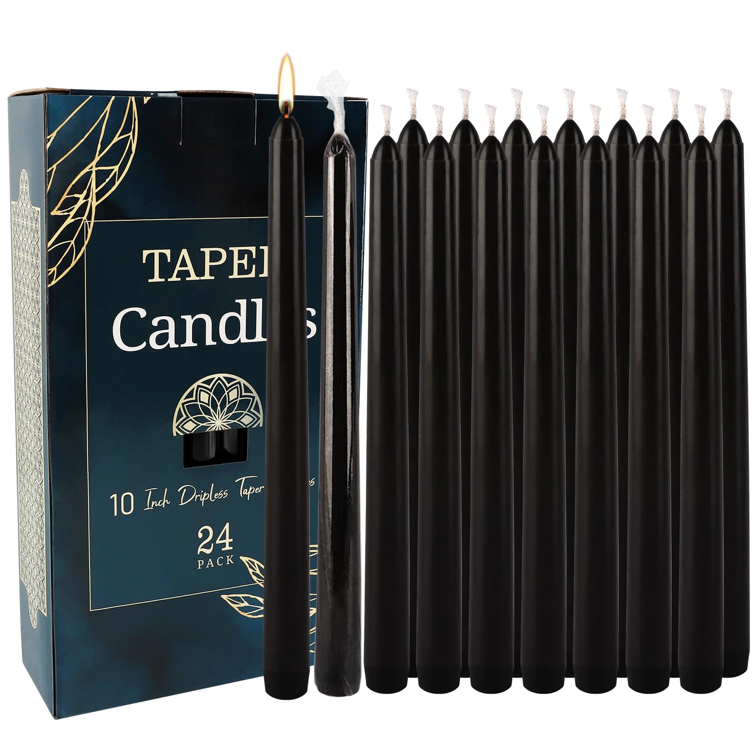 Photo 1 of 24 Pack Tall Taper candles-10 Inch Black Dripless, Unscented Dinner Candle Sticks, for Shabby, Halloween, Christmas, Wedding, 8 Hours Burn Time.