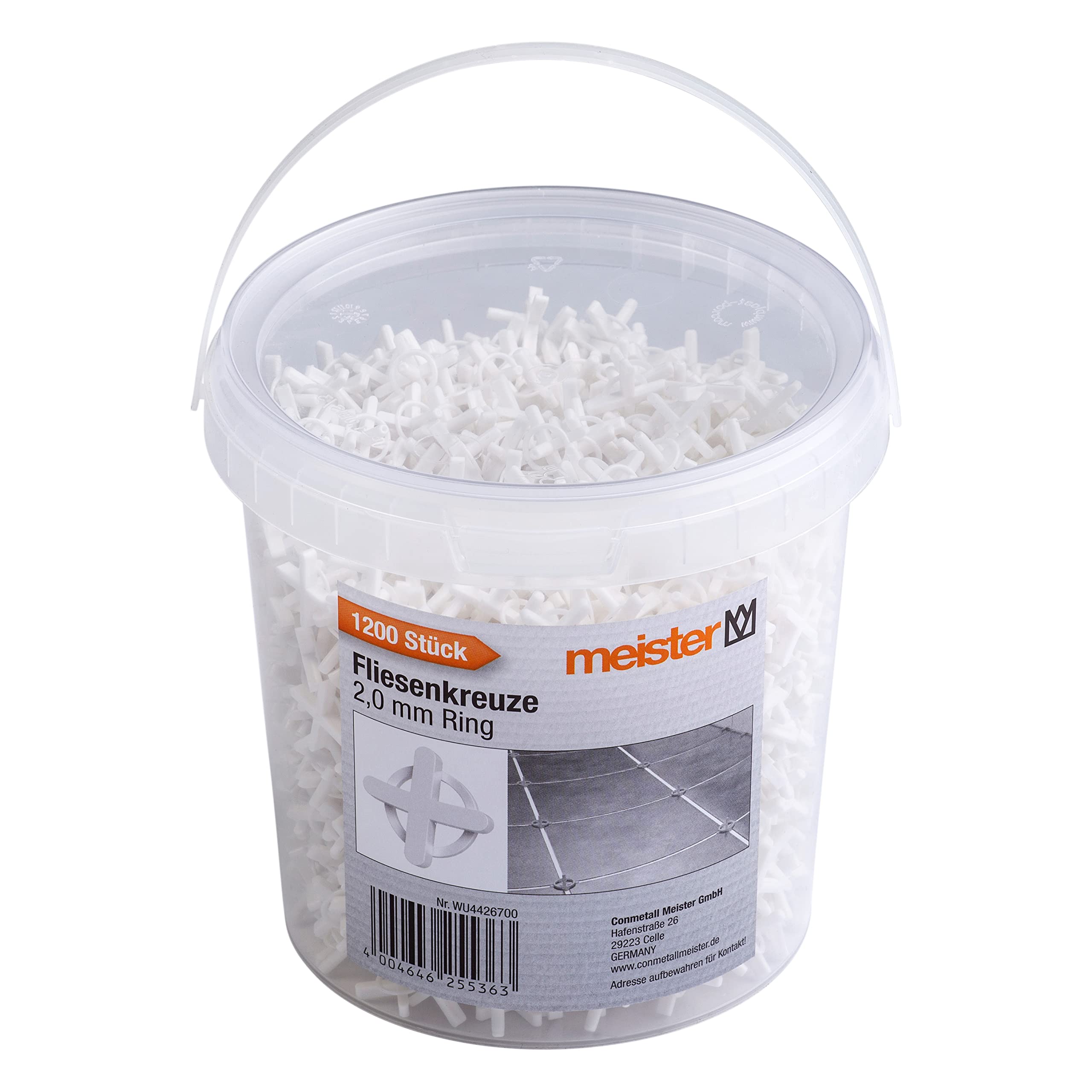 Meister Tile Spacers 2.0 mm – Practical Set with 1200 Pieces – Reusable Thanks to Ring – Made of Robust Polypropylene – White/Joint Spacers