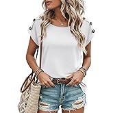 EADINVE Women's Crewneck Button Decor T Shirts Summer Trendy Short Sleeve Tops Dressy Casual Loose Fit Tees 2026