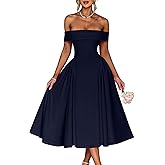 YMDUCH Women's Elegant Off Shoulder Short Sleeve A line Flowy Swing Cocktail Party Long Dress