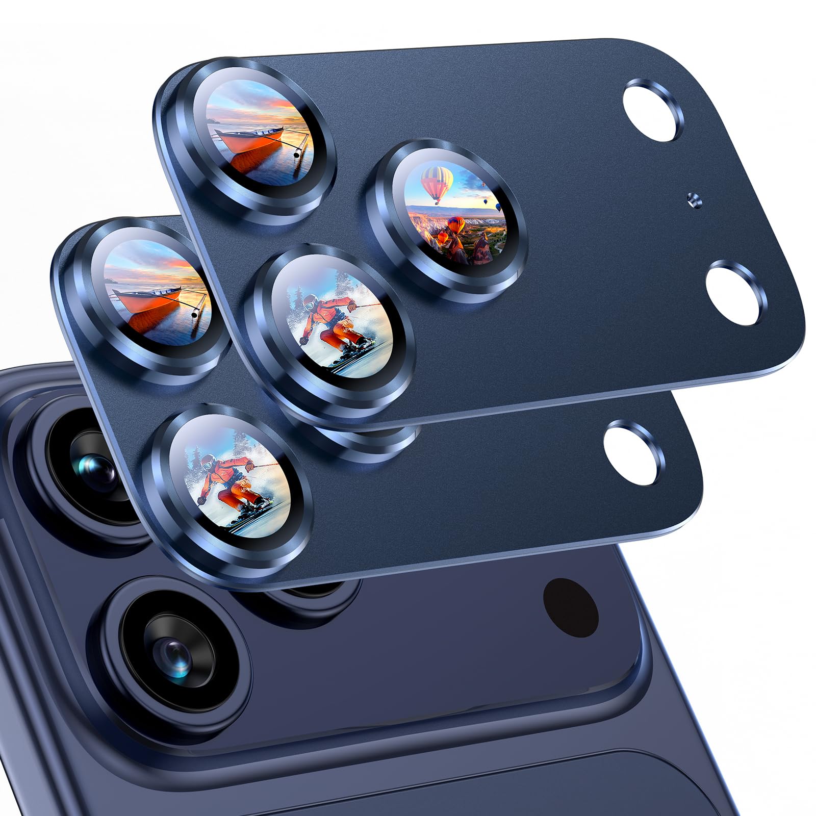 Photo 1 of Uyiton Compatible with iPhone 17 Pro Max Camera Lens Protector - [Not Easy to Break][Strong Adsorption][Case-Friendly] Metal Tempered Glass Rear Camera Screen Cover - Deep Blue, 2 Packs