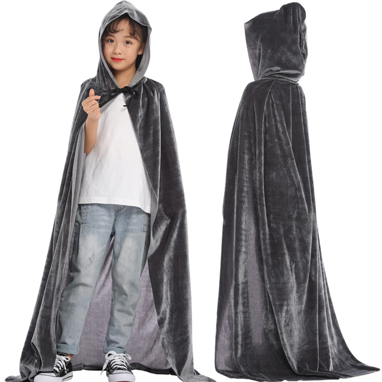 Kids Halloween Hooded Cape Hooded Cloak Kids Long Cape with Hood Robe Devil Vampire Cloak Wizard Cape Boys Girls Cosplay Costume Cape Fancy Dress Cape Robe for Christmas Party Costume Ball, 110cm