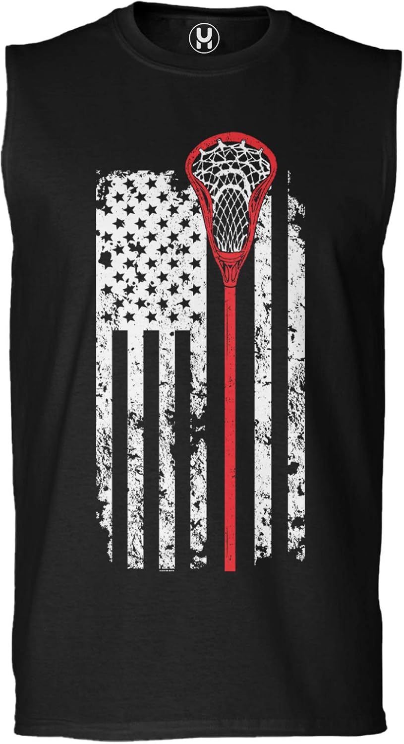Lacrosse Stick American Flag Lax Sports Men's Sleeveless