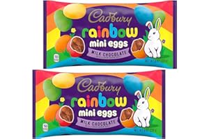 KANDY KORNER Cadbury Chocolate Candy Coated Rainbow Mini Eggs for Easter Basket Stuffers, Candy Dishes, Party Favors, and Decorating Desserts - Cadbury Chocolate Eggs in Crisp Sugar Shell for Kids (8oz, 2 Pack, Coated Rainbow Mini Eggs)