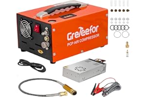GRETEEFOR PCP Air Compressor, 4500 PSI / 30 MPa, Dual Power Car 12V DC or Home 110V/220V AC, Retractable Handle, Water/Oil-Free for Paintball/PCP Rifle/HPA Tank, Manual Stop, 250W (CS5-A)