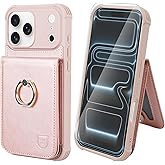 VANAVAGY Compatible for iPhone 17 Pro Max Wallet Case with RFID Blocking Card Holder, [Screen Protector] PU Leather Shockproof Case Magnetic Clasp Ring Kickstand Flip Cover for Women Men,Rosegold