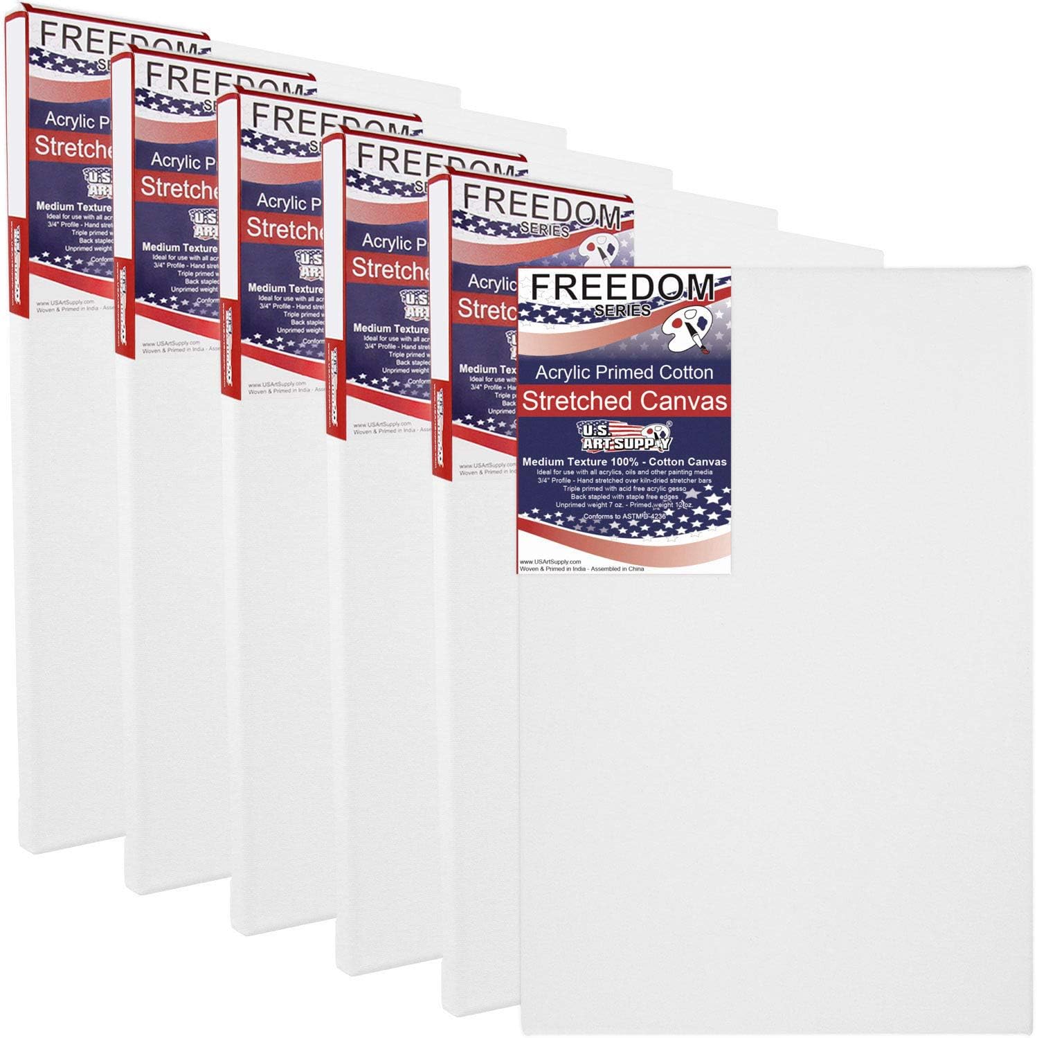 Stretched Canvas Packs for Oil and Acrylic Painting Art Supplies Primed White Canvases inch All Sizes (6 Pk (11"x14") Freedom Canvas)