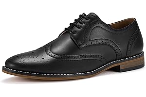 HEEZ Men's Oxford Shoes, Oxford Dress Shoes, Classic Wingtip Lace Up Dress Shoes with Cup Toe, Formal Leather Shoes, Removable Rebounded Insole, Anti-Slip TPR Outsole