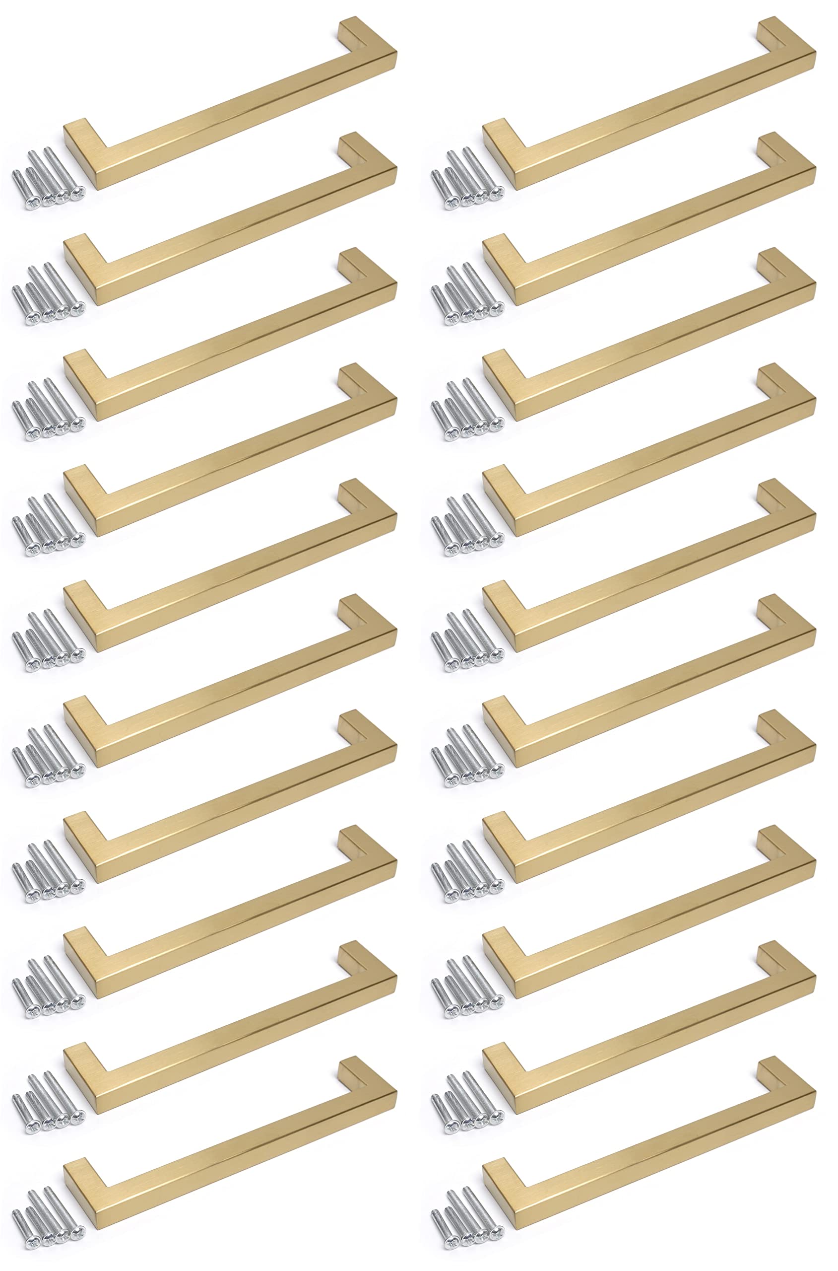 BSM Marketing Gold Finish Square Modern Kitchen Cupboard Cabinet Drawer Bar Door Handle Knob (20, 96mm) — image 1