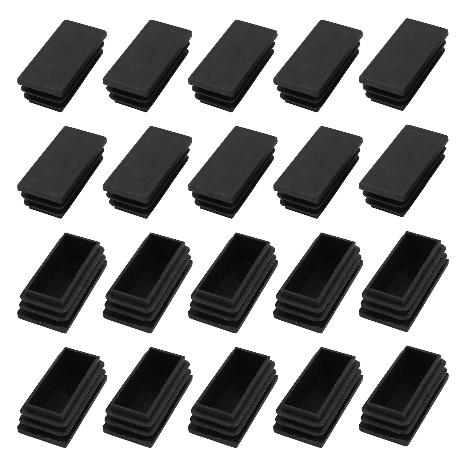 METALLIXITY Rectangle End Caps (50 x 25mm) 24Pcs, Plastic Rectangle Tube Inserts Threaded End Blanking Caps Protector - for Furniture Table Chair Legs, Black