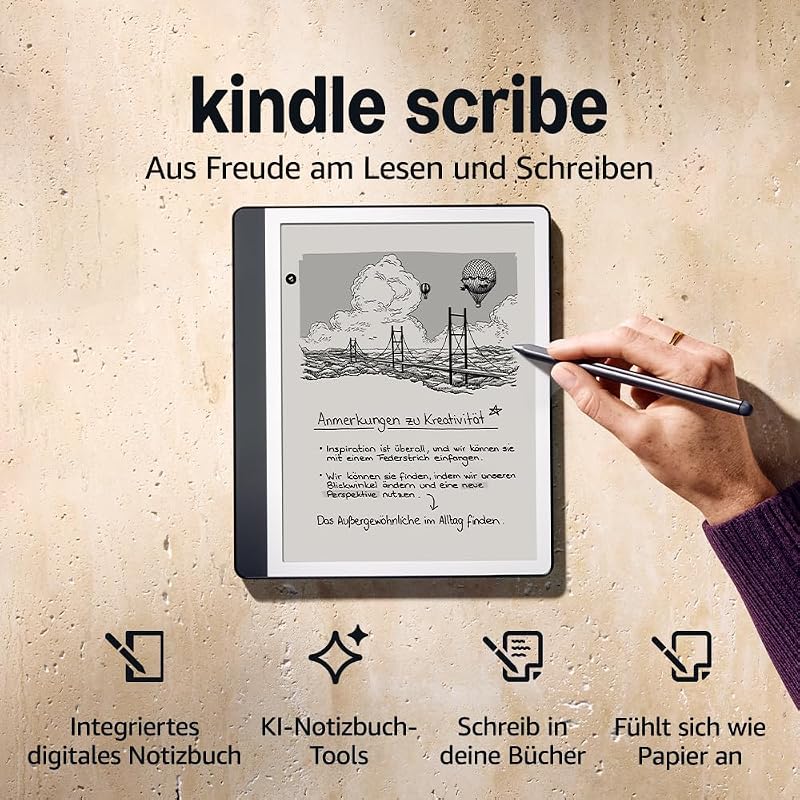 Kindle Scribe (64 GB) – Neuartiges Display mit gleichmäßigem Rahmen | Schreib einfach in Bücher und Dokumente | Mit Notizbuchzusammenfassung | Mit Premium-Eingabestift | – Anthrazit