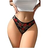 WDIRARA Women's Sexy Sheer Lace Panties Heart Lip Embroidered Bow Briefs Cut Out Mid Rise Underwear