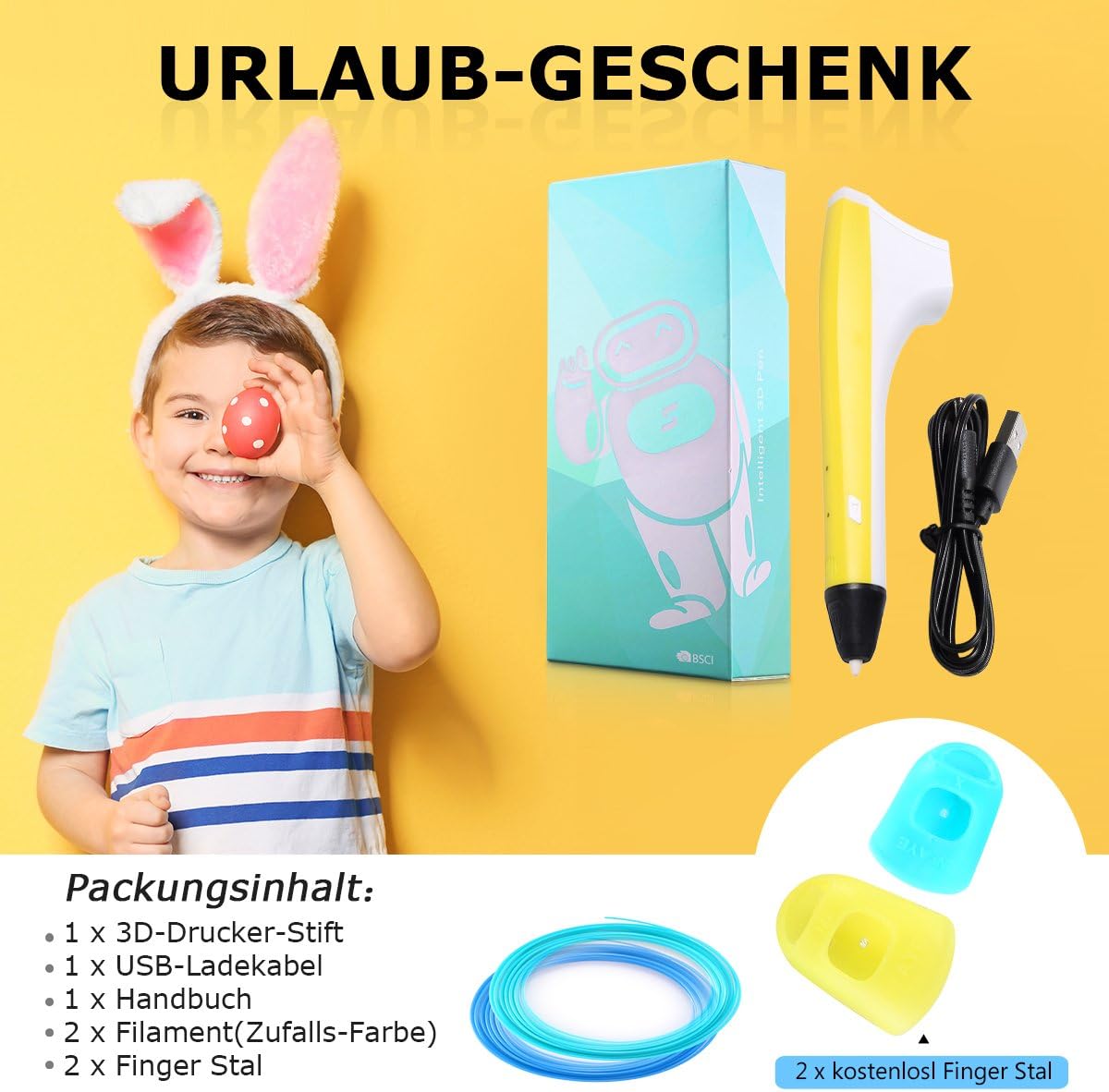 Ailink 3D Printing Pen,Upgrade Intelligent 3D Pen With 1.75mm PLA/PCL Filament,One Button Operation No Burn No Toxic No Clog Gifts for Boys Girls (yellow-white)